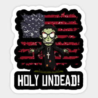 Scary Halloween Zombie Priest Preacher Happy 4th Usa American Flag July Fourth Sticker